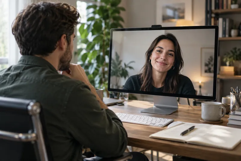 Professional on a video call from a home office